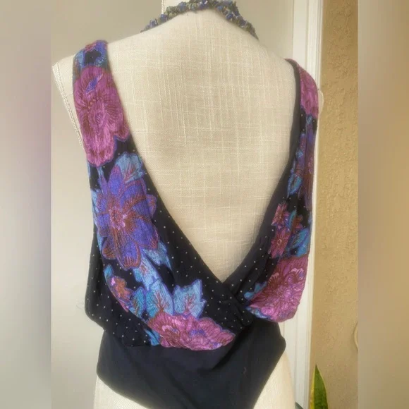 free people floral body suit deep v thong sz m - Picture 5 of 13